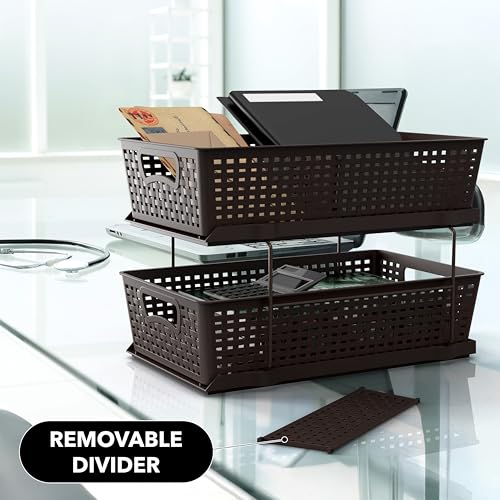 Simple Houseware 2 Tier Pull-Out Sliding Drawer Under Sink Storage, Brown - color: Brown