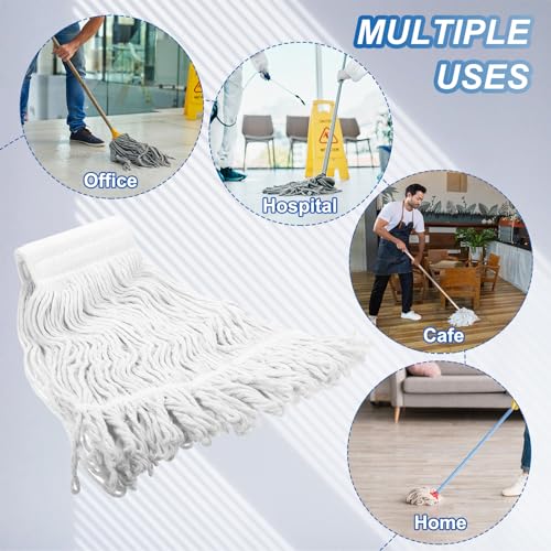 uxcell 6Pcs Commercial Mop Head Replacement, Cotton String Mop Head, Wet Cleaning Mop Head Refills for Home, Industrial Commercial Use, White - color: White