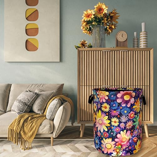 Colorful Hippie Flower Laundry Basket Oxford Cloth Hamper 18.9x16.5 Inch - color: Abstract Hippie Flower Floral