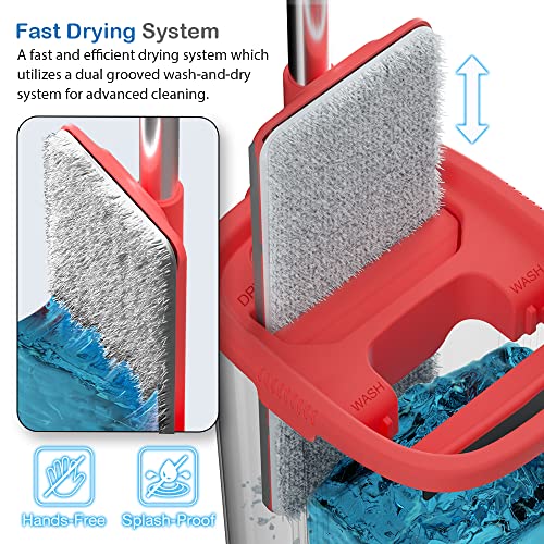 Tethys Flat Floor Mop and Bucket Set for Professional Home Floor Cleaning System with Aluminum Handle/2-Washable Microfiber Pads Perfect Home + Kitchen Cleaner for Hardwood, Laminate, Tiles, Vinyl