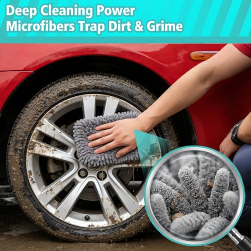 RAINFLOW Microfiber Car Wash Pads 2 Pack - Chenille Cleaning Cloths for Car