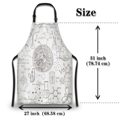 Kitchen Aprons for Women Antique Black Chemical Distillation Doodle Design Chef Apron Men for Cooking Restaurant BBQ Painting Crafting Gardening 27” (W) x 31” (H), Waterproof Apron - color: Black Chemical Symbol