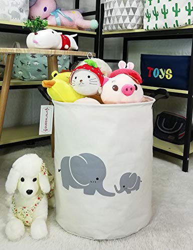 QUEENLALA Foldable Waterproof Round Fabric Laundry Basket Home, Elephant - color: Parent-child elephant