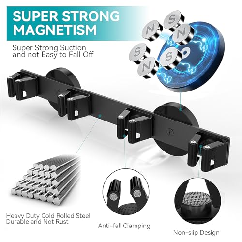 Magnetic Mop Broom Holder, Strong Non Slip Magnetic Broom Mop Hanger, Heavy Duty Magnetic Hooks for Hanging Shovel Rake Tools, Wall Mounted Utility Storage Magnet Rack 4 Rack - color: Magnetic Holder-4 Rack