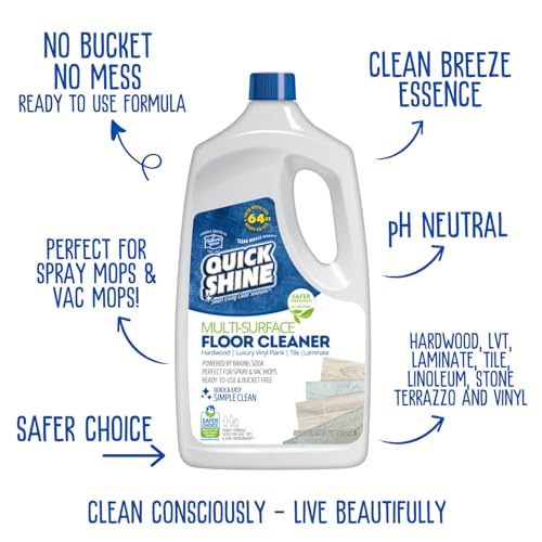 Quick Shine Multi Surface Floor Cleaner 64oz, Ready to Use-Streak Free-No Rinse, Use on Hardwood, Laminate, Luxury Vinyl Plank & Stone, Use in Spray Mops & Vac Mops, Safer Choice Cleaner - size: 64 Fl Oz (Pack of 1)