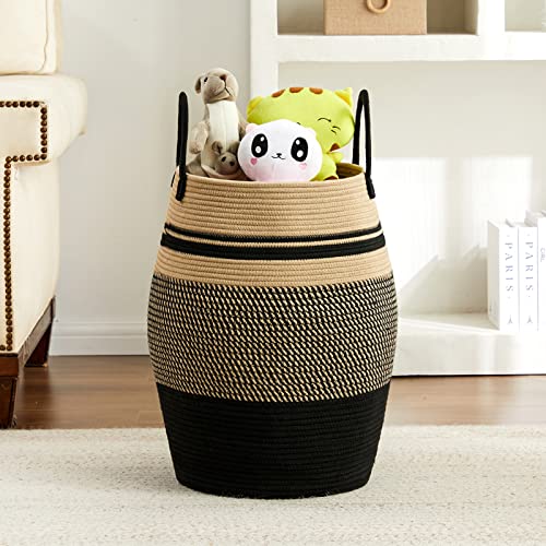 Extra Large Laundry Hamper Basket 105L Woven Blanket Basket, Brown & Black - color: Brown & Black, size: 105L