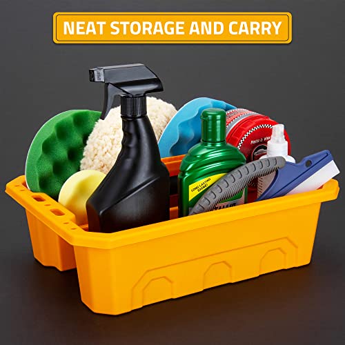CANOPUS Storage Tray Tote with Functional Holes - 2 PCs Plastic Cleaning Caddy with Handle, Portable Caddy, Undersink Storage for Kitchen, Shoe Cleaning Box, Products Organizer, Yellow - color: Yellow