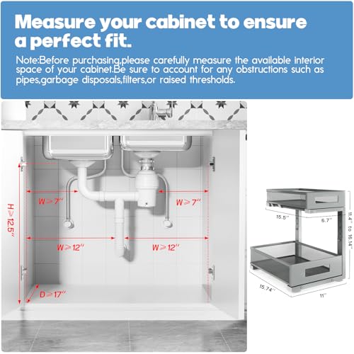 1 Pack-11.4"-16.14" H Under Sink Storage Organizer, Large 2-Tier Elegant Mesh Pull Out Shelf for Kitchen & Bathroom Cabinet Organization, L-Shaped, Adjustable Height-Gun Gray - color: Gun Gray, size: 1 Pack-15.74"Dx11.4"-16.14"H