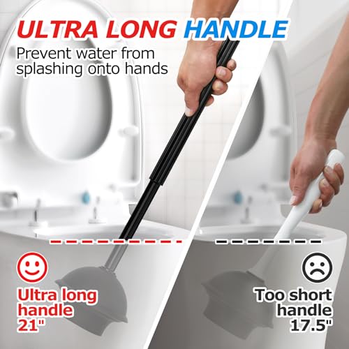FORASTO 2in1 Toilet Brush and Plunger Set - Bathroom Bowl Holder Combo - color: Black, size: 1Pack