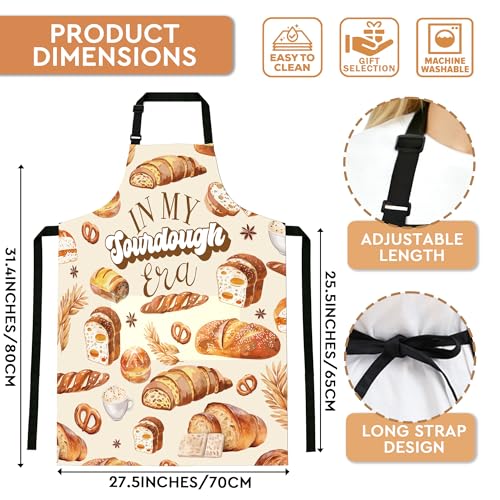 Adjustable Baking Aprons for Women - Cooking Aprons for Women with Pockets, Perfect for Baking Cooking Gradening - color: Yellow Sourdough