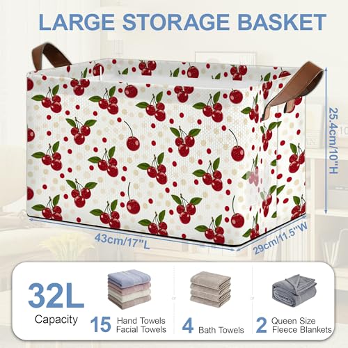 Cherry Red Storage Basket,Collapsible Storage Bin Cubes for Living Room Bedroom Blankets Home Storage 17x11.5x10Inch - color: Cherry Red