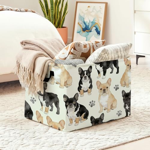 Cute French Bulldog Foldable Laundry Basket Hamper with Handles, 56L Large Capacity Toy Storage Organizer, Collapsible Clothes Hamper for Home Decor and Bedroom Organization. - color: Cute French Bulldog