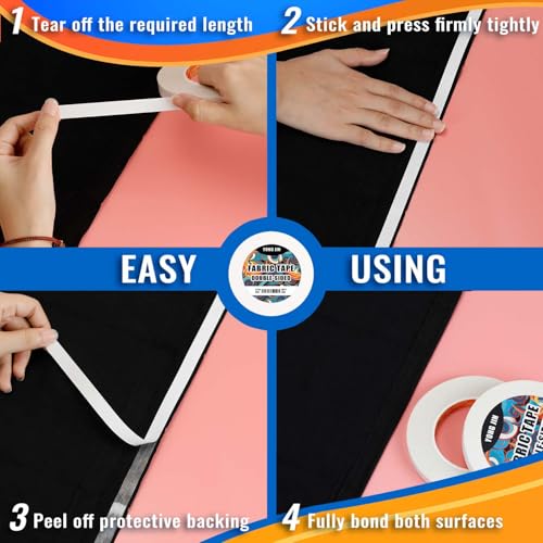 YONGJIN Double-Sided Fabric Tape,Hem Tape No Sew No Iron,3/5"+1" (2 Rolls) - size: 3/5inch+1inch