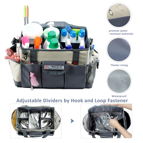 Cleaning Caddy for Cleaning Suppliers Organizer with Pockets for House Cleaning Essentials, Cleaning Organizer, Wearable Cleaing Bag Tote, Storage Caddy for Housekeeping - color: Ivory-Grey, size: Medium