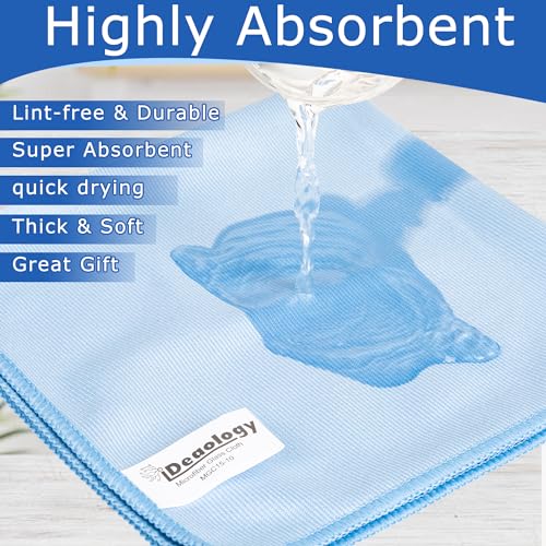 iDeaology 10 Pack XL Streak Free Premium Microfiber Glass Cleaning Cloth, 16 Inch X 16 Inch, Lint Free Quickly Clean TV, Monitor, Window, Glasses, Windshields, Mirrors, Car Windows, Stainless Steel,