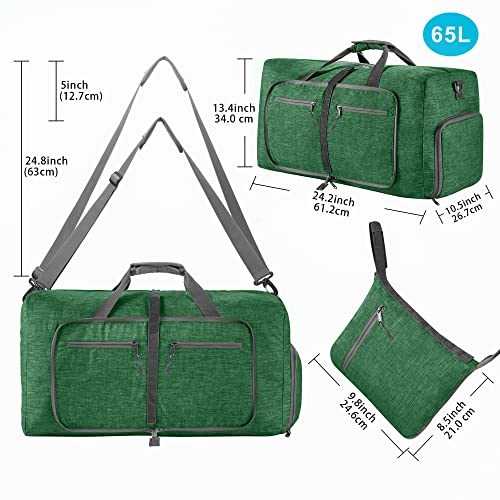 Vomgomfom 65L/85L/115L Foldable Travel Duffle Bag with Shoe Compartment - color: E Deep Green, size: 65L
