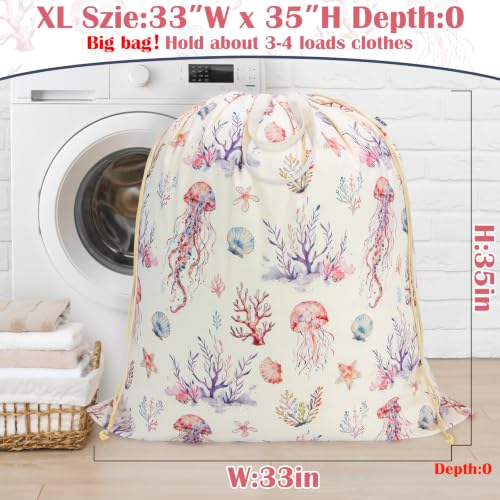 Canvas Laundry Bag 33"Wx 35"H,Extra Large Heavy Duty Hamper Liner Jellyfish - color: Dreamy Jellyfish,1pc XL, size: XL 33"W x 35"H┃1 Pack
