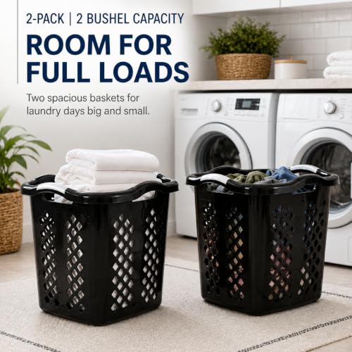 Laundry Basket 2 Pack 2 Bushel Plastic with Handles Black - color: Black 2pcs