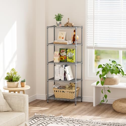SINGAYE 5 Metal Shelves Wire Shelving Storage Shelf Adjustable Unit Pantry - color: Grey, size: 5 Tier 14"Dx24"Wx59.5"H