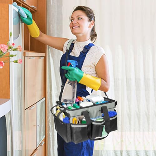 Compact Wearable Cleaning Supplie Bag with Handle Shoulder Straps - color: Grey