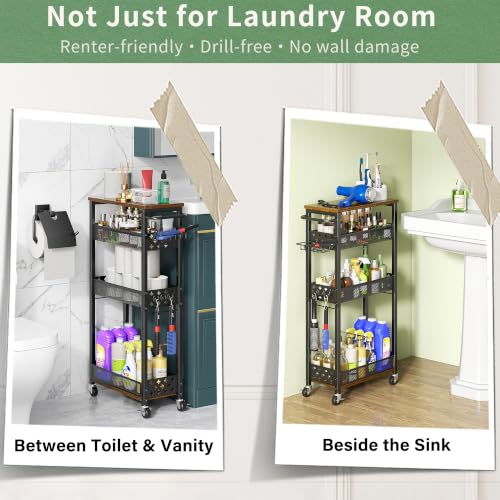 OKZEST Slim Laundry Room Organization Cart with Detergent Dispenser Holder - color: Black, size: 4-Tier (with Detergent Dispenser Holder)