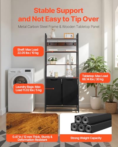 VEVOR 4 Tiers Laundry Sorter, Tall Laundry Hamper with Shelves and Hooks, 2 Section Freestanding Basket Organizer Storage with 600D Oxford Cloth Bags and Ladder Shelves for Dirty Clothes, Bathroom - style: 4 Tiers