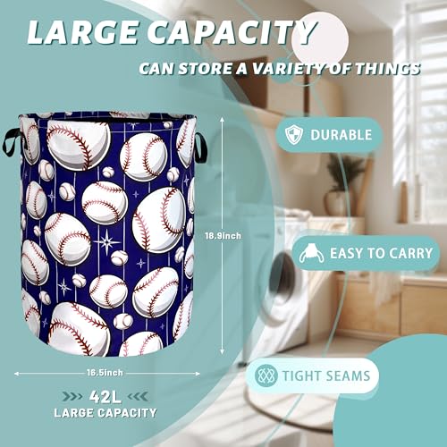 Baseball Pattern Laundry Basket Oxford Cloth Hamper 18.9x16.5 Inch - color: Baseball On a Blue Background