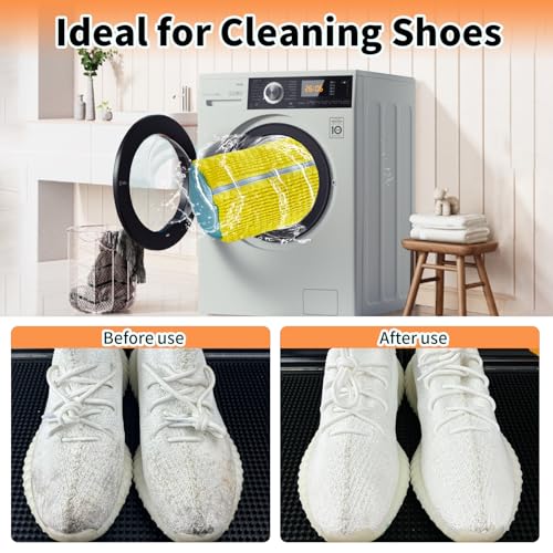 2Pcs Reusable Shoe Cleaning Bag, Yellow Mesh, Polyester, Laundry Bags, Zipper Closure, XX-Large, Modern, Hangable, Scratch Resistant, 2 Count