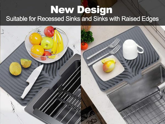 Dish Drying Mat for Kitchen Counter, with Built-in Drain Lip, Food-Grade Silicone, Easy Clean Pad for Countertop Protection, Multi-Functional Use (18 x12 Raised Sink, Grey) - color: Gray, style: 18 x12 Raised Sink