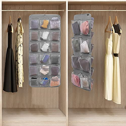 Dual-Sided Hanging Closet Organizer for Socks Underwear Bra Kids Storage Organizer for Baby Clothes Toddler Shoes with 26 Pockets (Grey-Mesh Pockets) - color: GREY-MESH