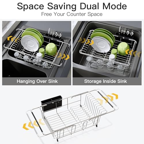 JASIWAY Dish Drying Rack in Sink, Dish Drainer with Cup and Utensil Holder - color: Silver, size: For 12"-30"w Sink