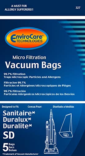 EnviroCare Replacement Micro Filtration Vacuum Cleaner Dust Bags compatible with Sanitaire, Duralux, and Duralite Style SD 5 Pack