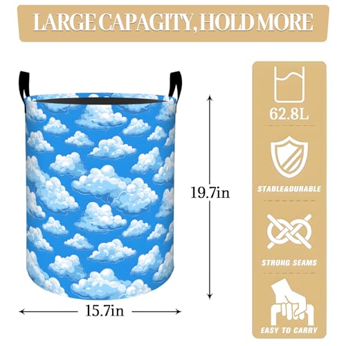 Blue Clouds on Bright Sky Laundry Basket, Dorm Nursery Foldable Laundry Hamper Organizer for Bathroom Decor, Clothes Storage Box for Bedroom 19.7x15.7 Inch - style: Cloud01