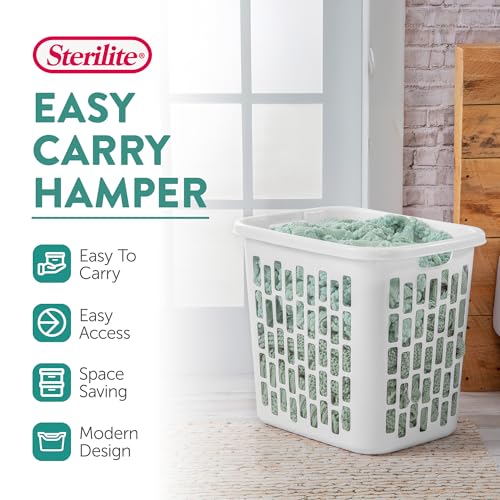 Sterilite Easy Carry Laundry Hamper, Ventilation Holes and Handles to Carry Clothes Between The Laundry Room and Bedroom, Plastic, White, 4-Pack - size: 4 Pack