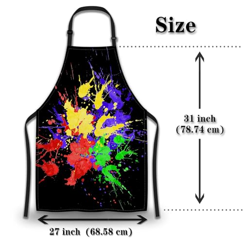 Garden Apron for Men Bright Color Stains Splattered Craft Aprons for Women for Kitchen Cooking Restaurant BBQ Painting Crafting Gardening 27” (W) x 31” (H), Waterproof Aprons - color: Bright Color Stains Splattered