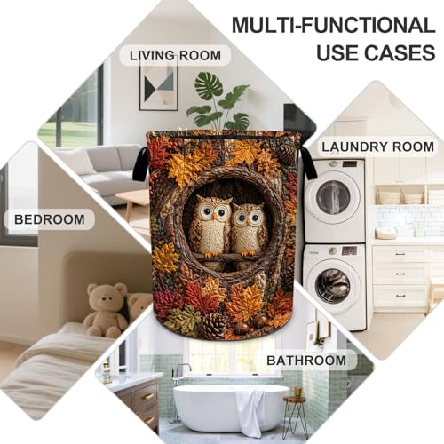 Owl Print Laundry Basket Foldable Oxford Laundry Hamper With Handle For Room Bathroom Bedroom - color: Owl