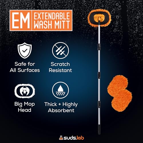 Suds Lab EM Extendable Car Wash Mitt with 170° Telescopic Handle, 58" Mop