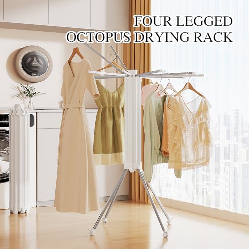 JOOM 4 Legs Single Layer Clothes Drying Rack, Garment Rack Portable and Foldable Space Saving Laundry Drying Rack - Drying Rack Clothing Floor Folding Balcony Bedroom Household Aluminum - color: Matter Silver 4 Legs Single Layer, size: Standard