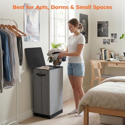 SOLEDI 100L Laundry Hamper with Lid, Large Collapsible Laundry Basket - color: Grey, size: 100L