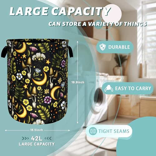 Cute Mushroom Print Laundry Basket Oxford Cloth Hamper 18.9x16.5Inch - color: Cute Mushrooms Floral Moon