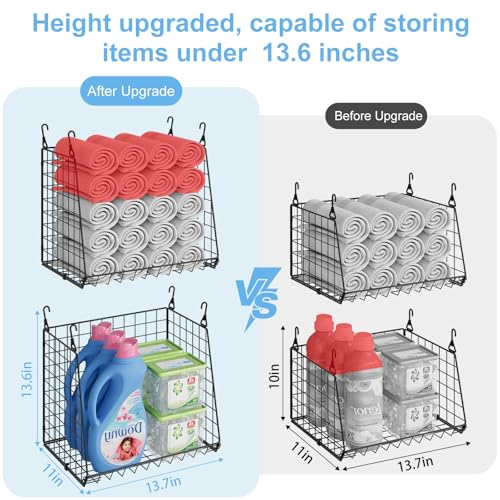 3-Pack Extra-Tall 13.6'' Hanging Laundry Basket Organizer, Foldable Wire Shelf with 360° Rotating Hooks & Reinforced Height - Durable Space-Saving Laundry Room & Closet Organizer, White Patent - color: White