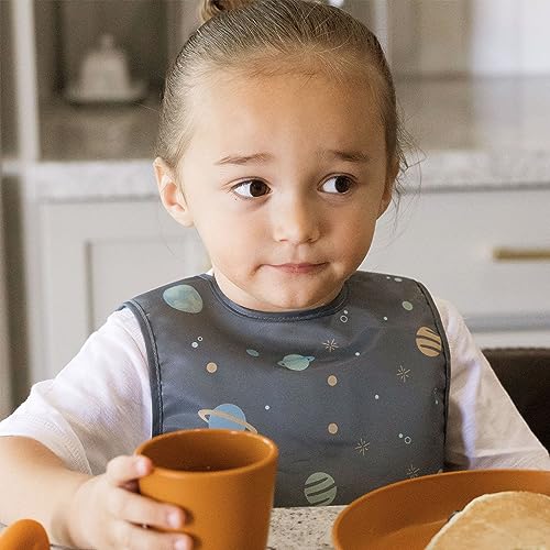Tiny Twinkle Mess Proof Baby Bib for Boys | Waterproof Toddler Bib for Eating | Baby Apron for Feeding, Machine Washable | Perfect Shower Gift (Space, 6–24M) - color: Space, size: Small 6-24 Months