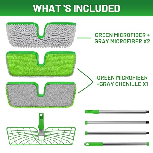 2-Sided Microfiber Dust Mop for Hardwood Floors & Walls - color: Green Gray, size: 15" Mop