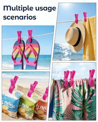 10 Pack Beach Towel Clips Heavy Duty Large Beach Essentials Chair Pool Clip - color: Pink