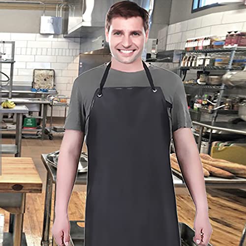 K Y KANGYUN Chemical Resistant Work Cloth - Adjustable Bib Butcher Apron Waterproof Rubber Vinyl Apron Blacks