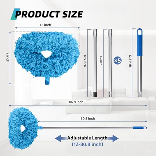 DRQ Ceiling Fan Cleaner Duster with 13-81 in Extension Pole, Blue - color: Blue, size: 13-81 Inch