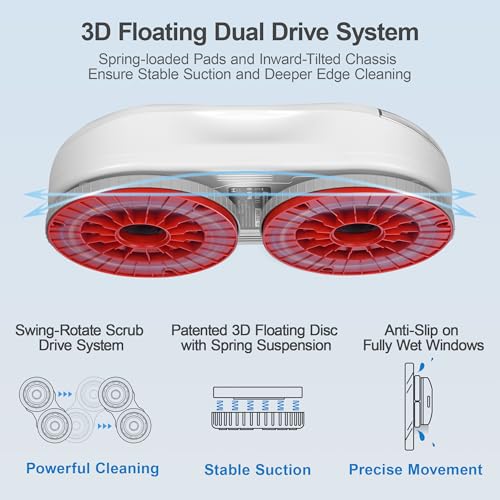 HUTT S55 Pro Window Cleaning Robot, 3D Floating Pads, Up to 6500Pa Suction, HydroJet Pump Spray, SLAM 4.0 Navigation, 80ml Water Tank, 6 x Cloths,Perfect for High-Rise Windows, Tiles and Glass - color: White