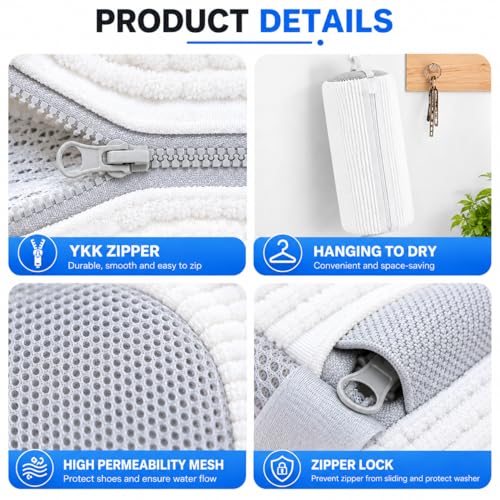 2 Pack Shoe Washing Machine Bag, Laundry Shoe Bag for Washer and Dryer, Reusable Shoe Cleaning Bag for Sneakers and All Shoes Types with Self-Locking Zipper(Pure White) - color: Pure White