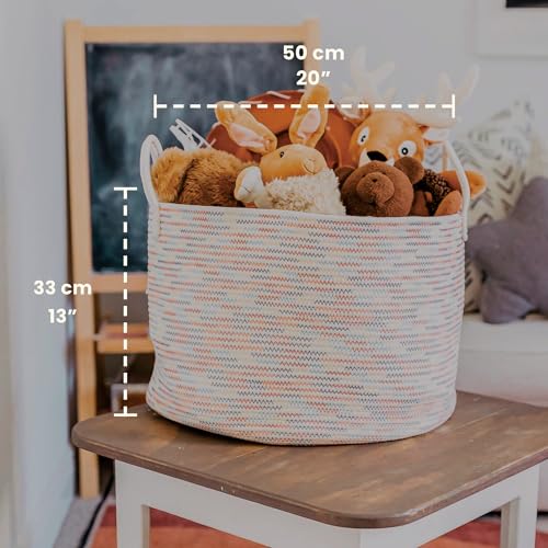 OrganiHaus Round Toy Basket & Blanket Basket, Cotton Rope 20x13" - color: Stitches Rainbow, size: Wide