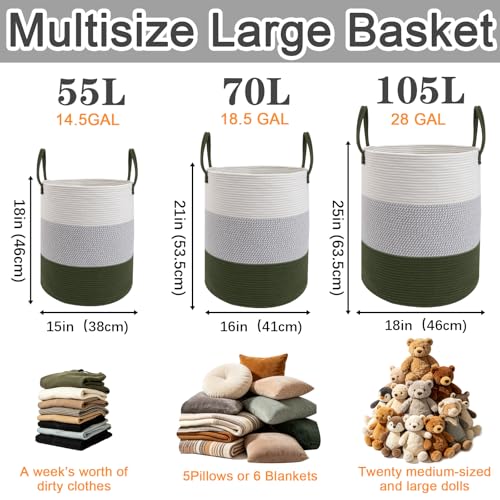 70L Woven Laundry Basket,Large Clothes Hamper with Handles-Green - color: Green, size: Extra Large